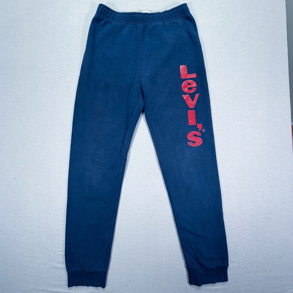 Levi's Jogger Boys XL Good Navy Blue Red Logo Fleece Sweatpants